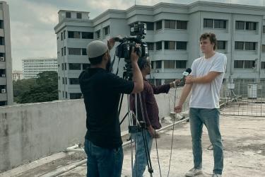 Helmig being interviewed on National Science Foundation research he conducted in Bangladesh.