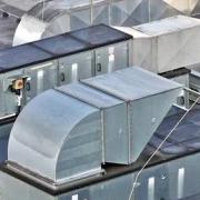 Air handling equipment on a building rooftop.