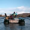 INSTAAR faculty fellow Mike Gooseff rows while USGS hydrologist Connor Newman logs a sample of Colorado River water outside Grand Junction, Colo. in October, 2024.