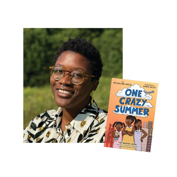 Photograph of Sharee Miller, with her book Once Upon a Summer