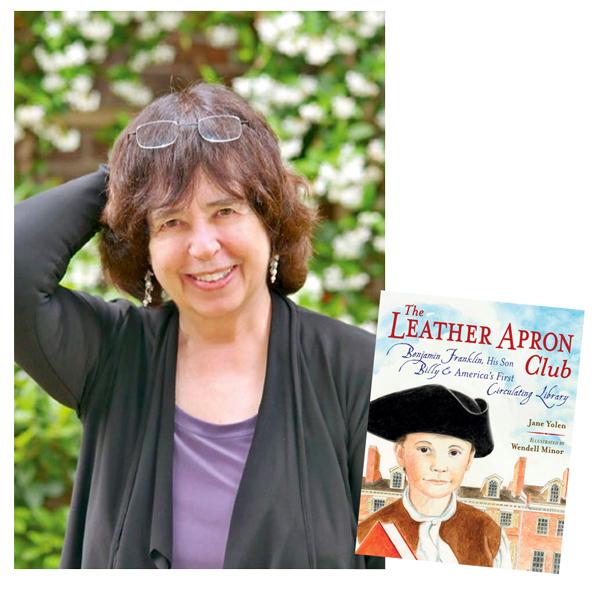 Jane Yolen author photo, next to image of Book Cover, Book Title reads "The Leather Apron Club"