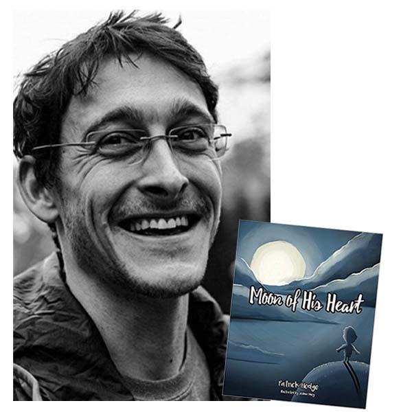Patrick Hodge author photo, next to image of Book Cover, Book Title reads "Heart of His Moon"