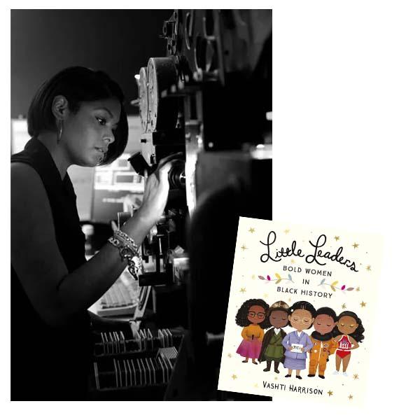 Vashti Harrison author photo, next to image of Book Cover, Book Title reads "Little Leaders: Bold Women in Black History"