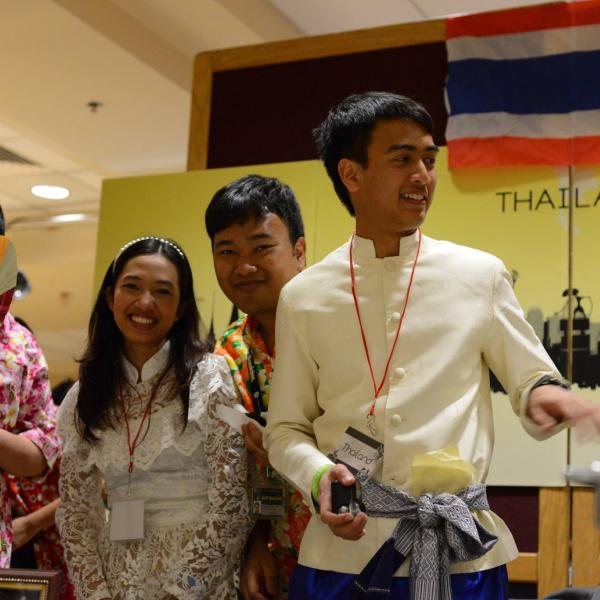 Students at Thailand booth.