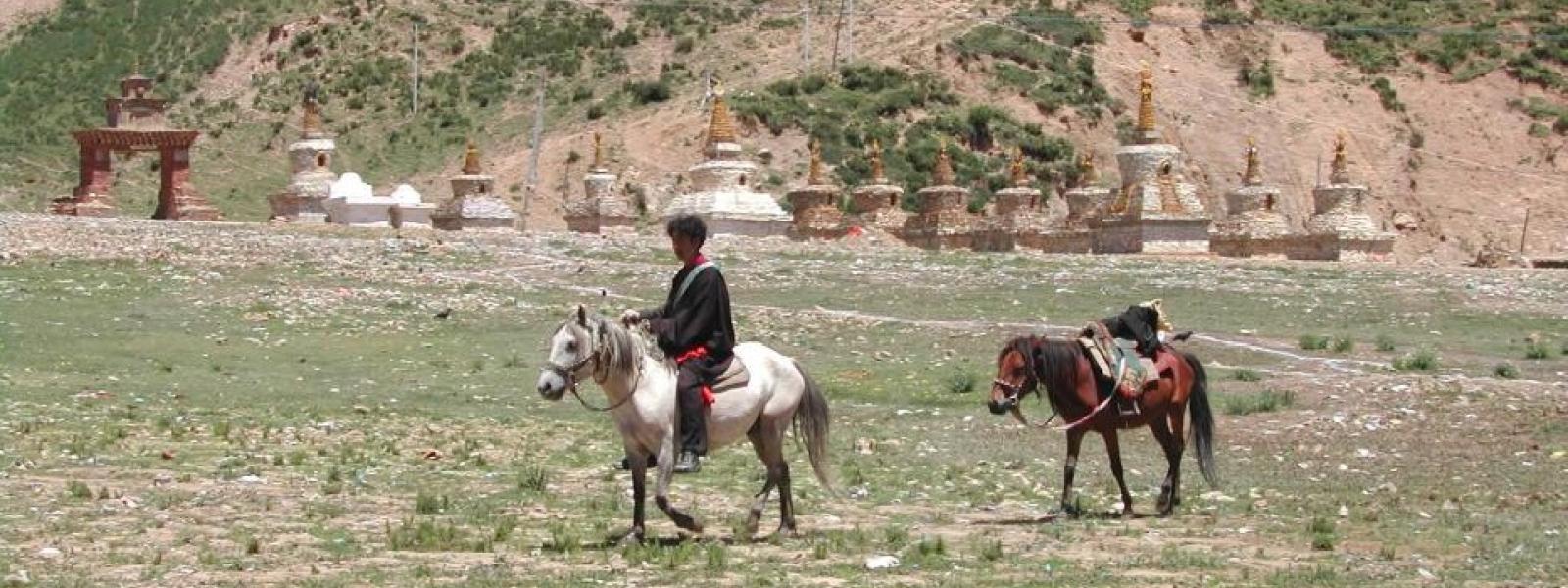 Rider on horseback on grasslands of Serta