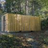 Gold shipping container, portal, in trees