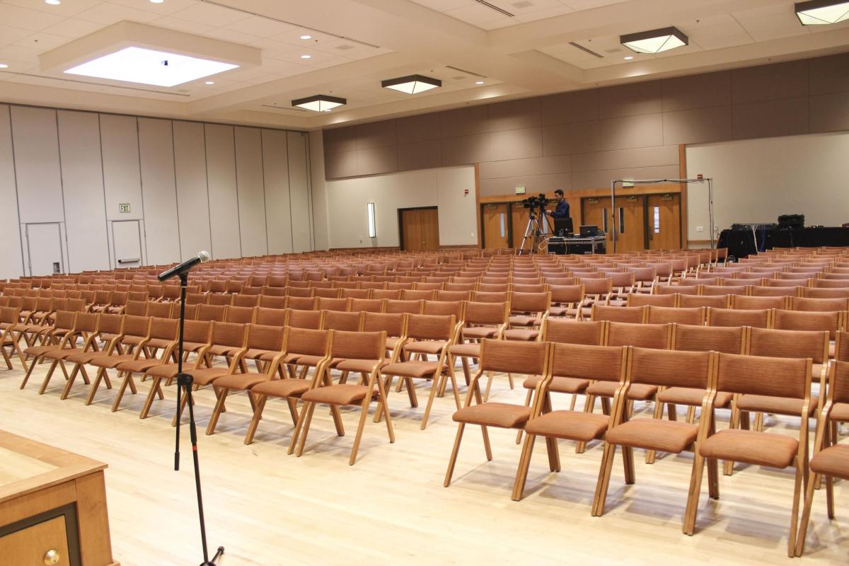 Empty ballroom section set up with chairs