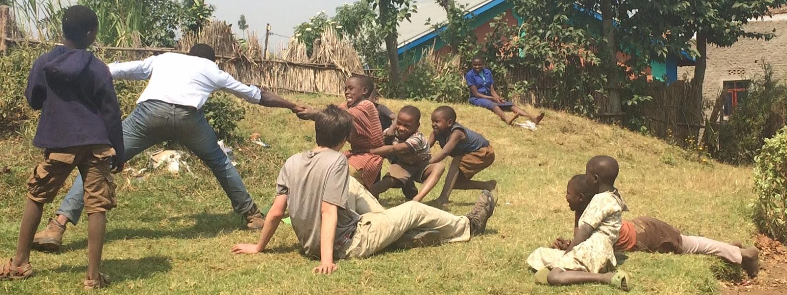 Playing tug-of-war with children