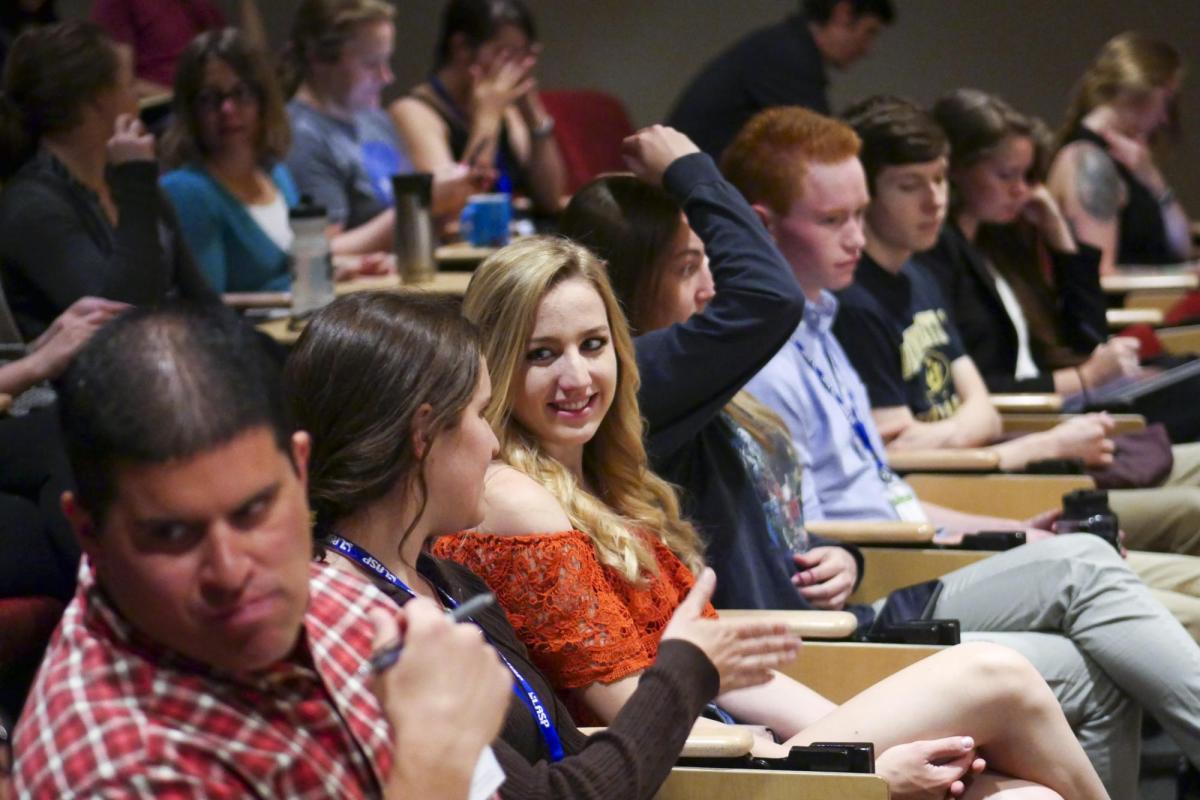 Students talking in classroom