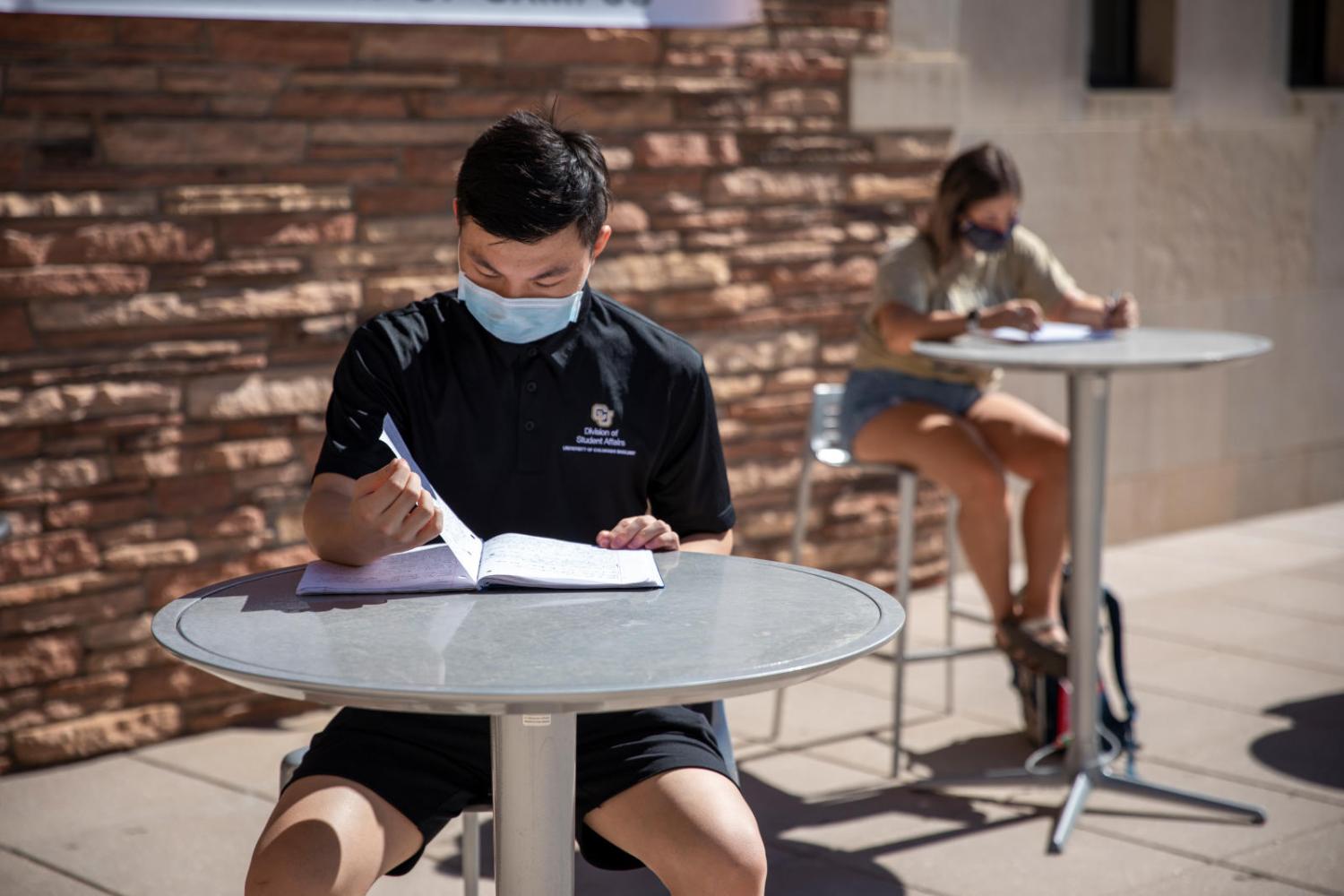 Students studying with masks on.