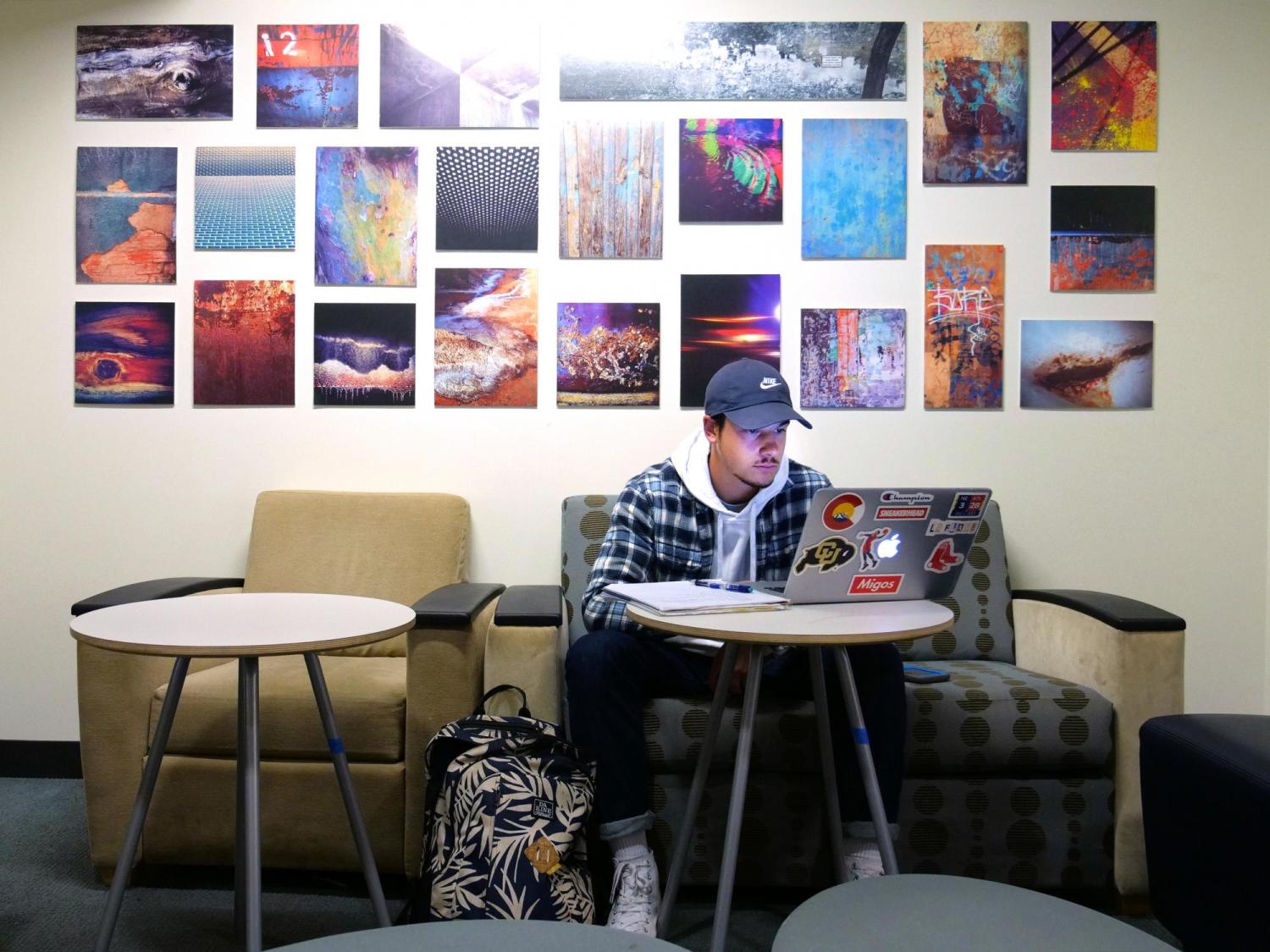 Student studying on campus