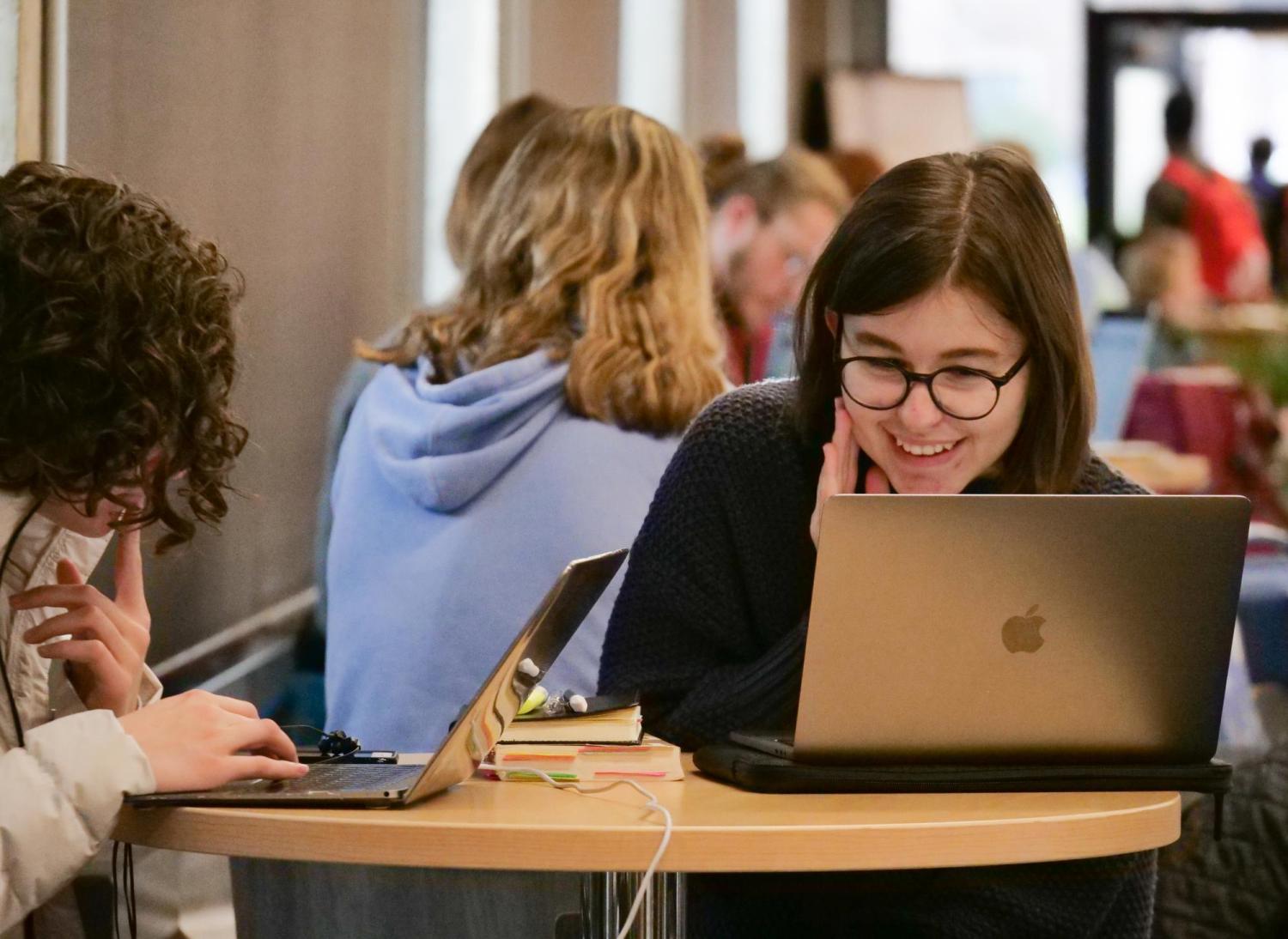 Students studying on campus