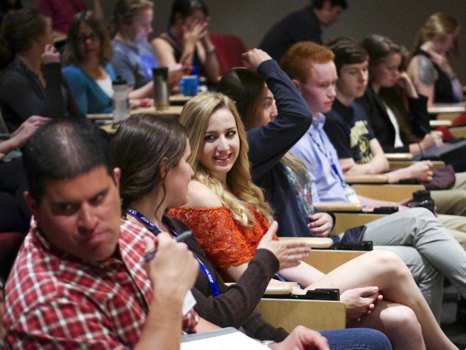 Students talking in classroom