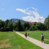Students walking on CU Boulder campus.