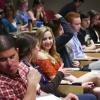 Students talking in classroom