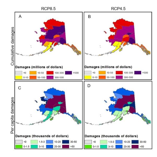 Example maps of impacts for the State of Alaska from a USS EPA CIRA study