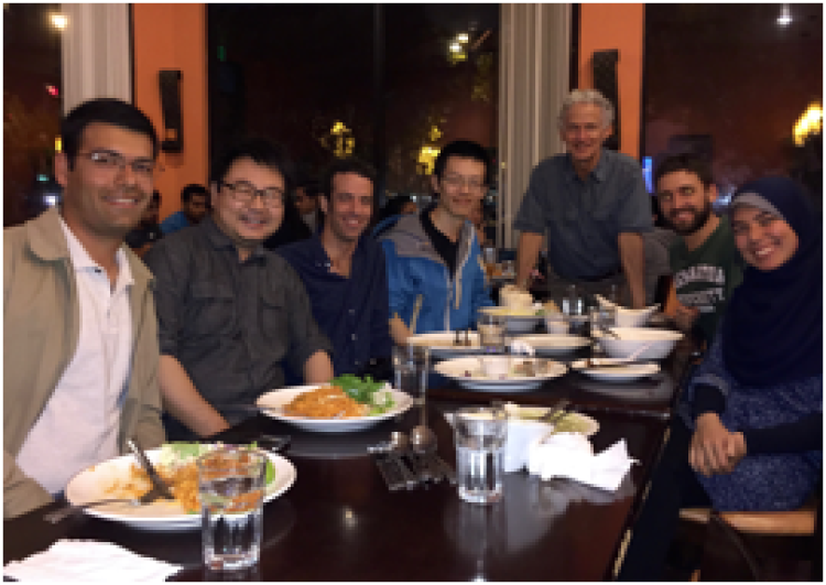 Dr. Moddel's lab group at dinner