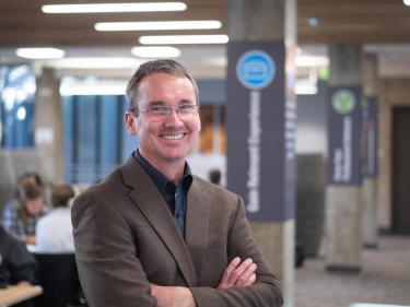 Keith Molenaar in the engineering center of the college