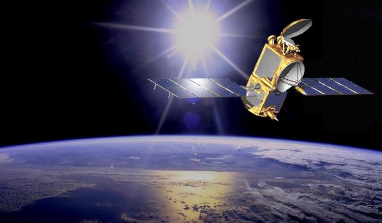 A satellite orbiting earth