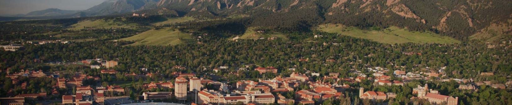 An aerial view of CU Boulder and the Flatirons