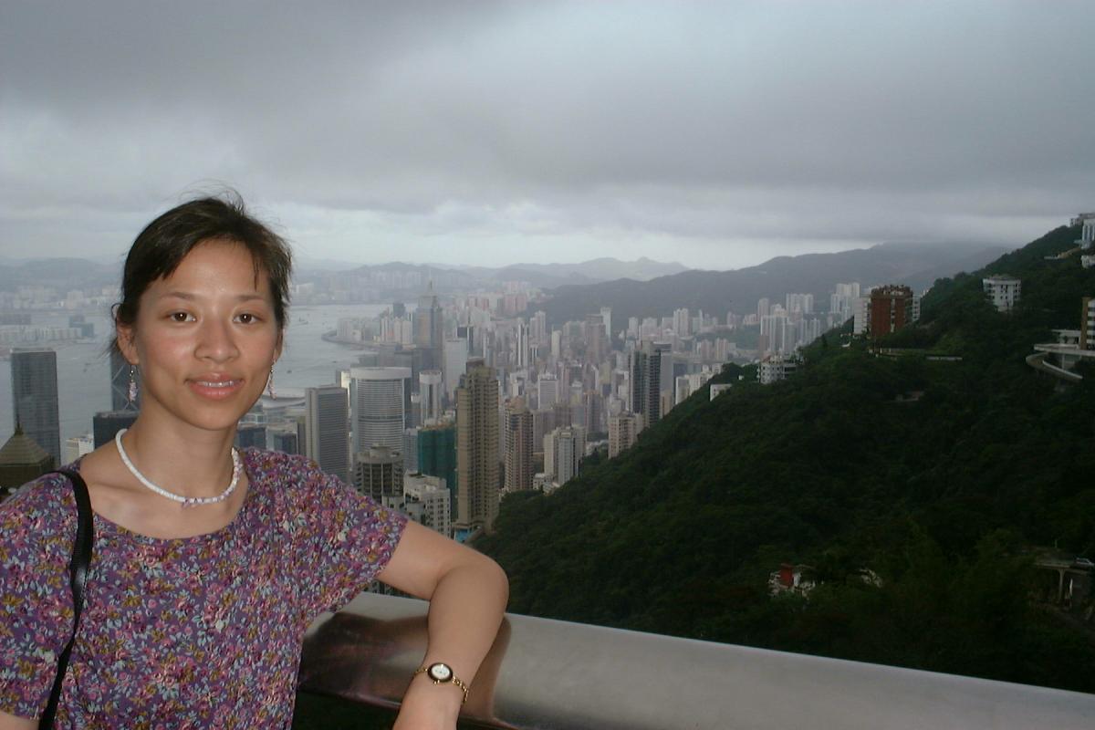 Lucy Pao overlooking a view in Hong Kong