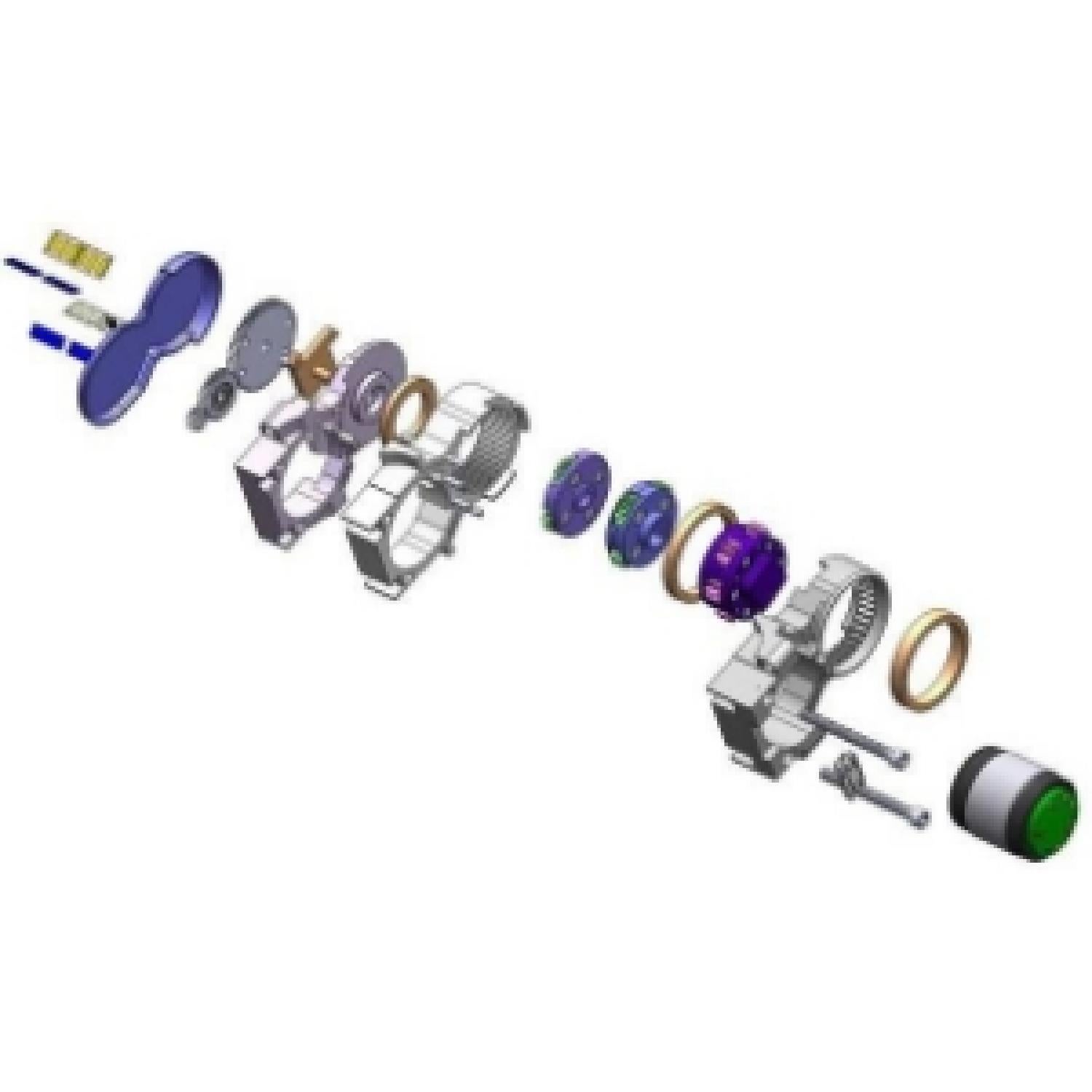 3D model of a custom actuator split into parts