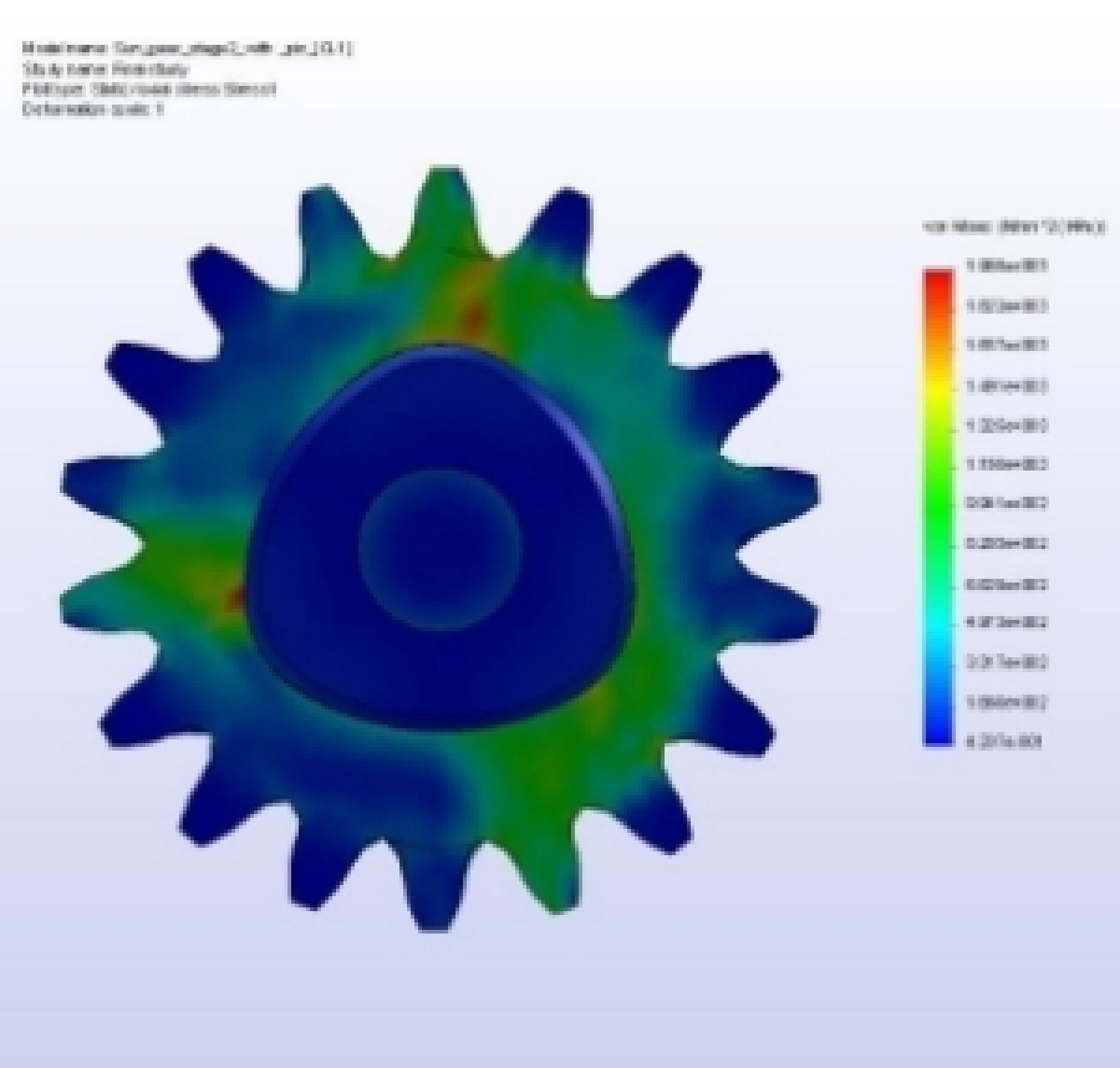 Element analysis of a gear it is mostly blue with a little green.