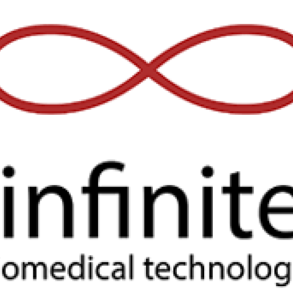 The infinite biomedical technologies LLC logo of a red infinity loop.