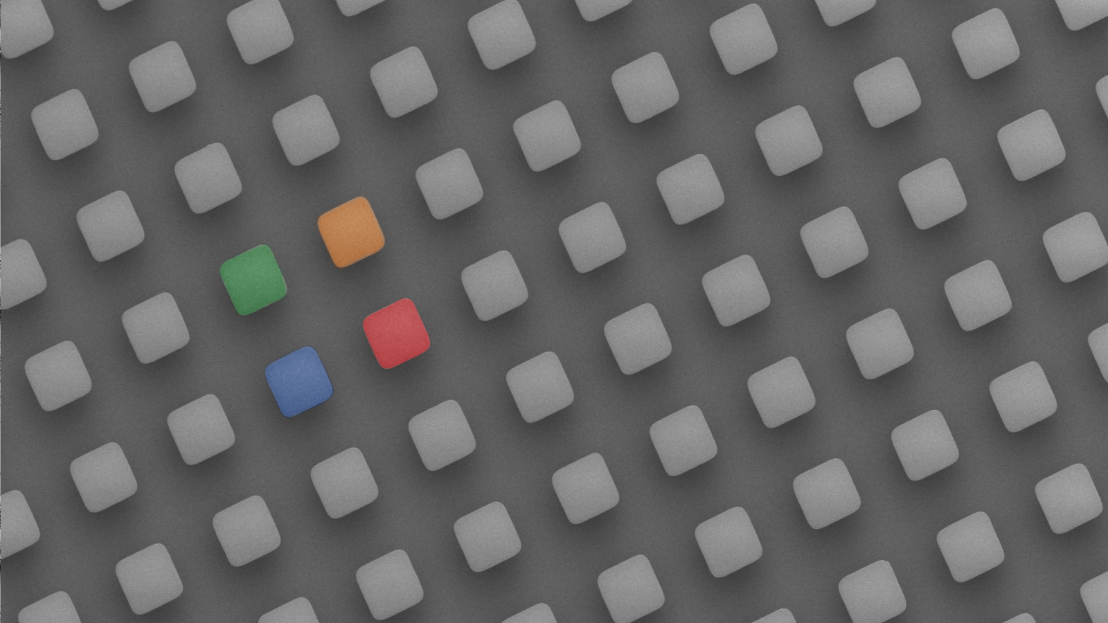 Gray pattern of squares. Four of them are colored: Green, yellow, blue, and red.