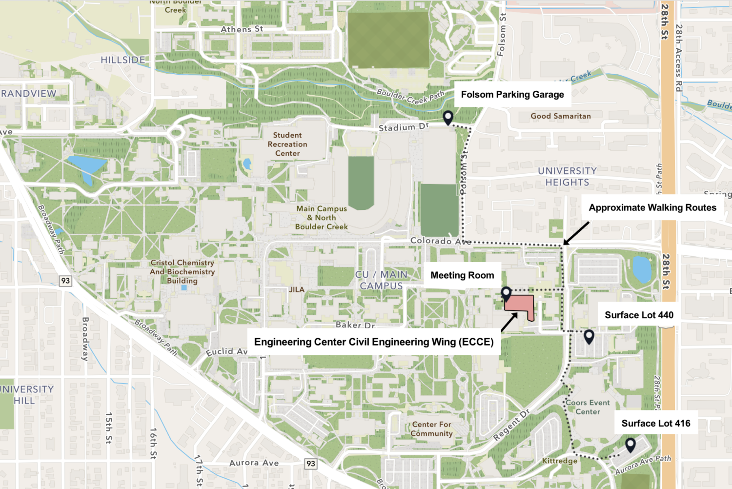 Location map of campus parking