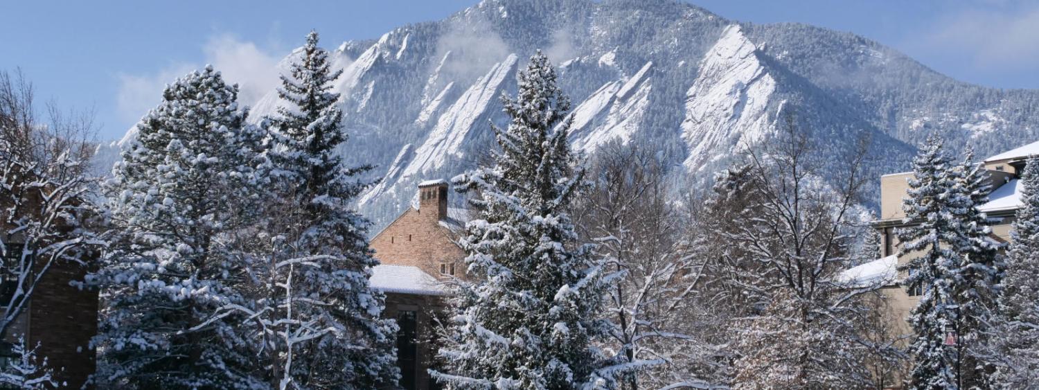 Snowy scene of the Flatirons