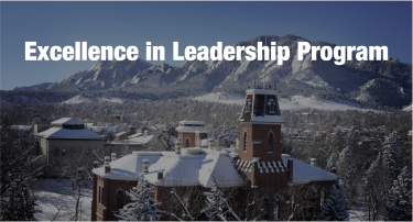 Aerial view of Old Main in the winter, with the text "Excellence in Leadership Program" imposed