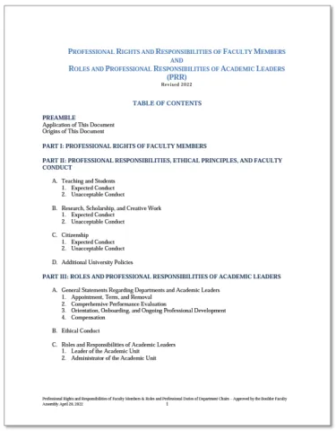 Image of the PRR table of contents