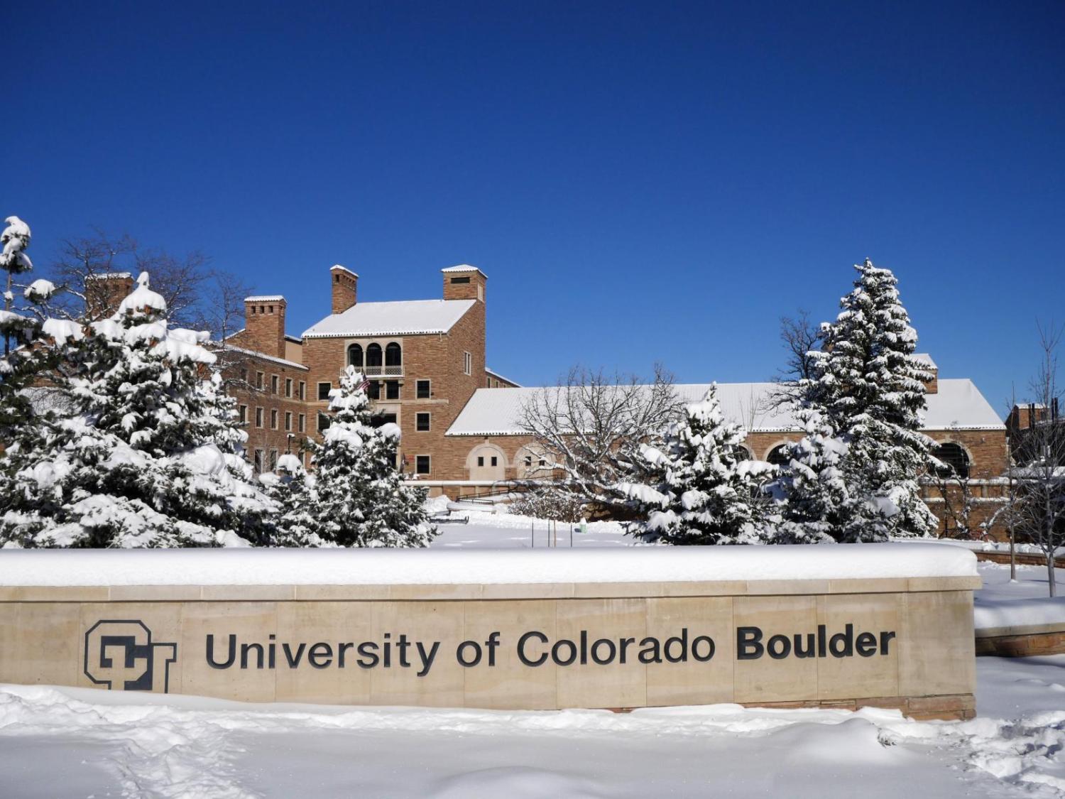CU Boulder campus in winter snow