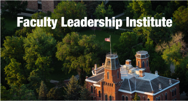 Faculty Leadership Institute logo at the front of the Old Main building