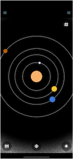 Wanderers app screen shot with graphic showing the orbits of the planets