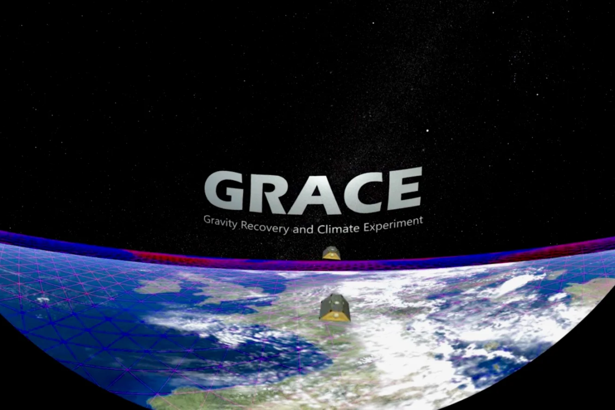 Still from short film with text GRACE and view of earth below