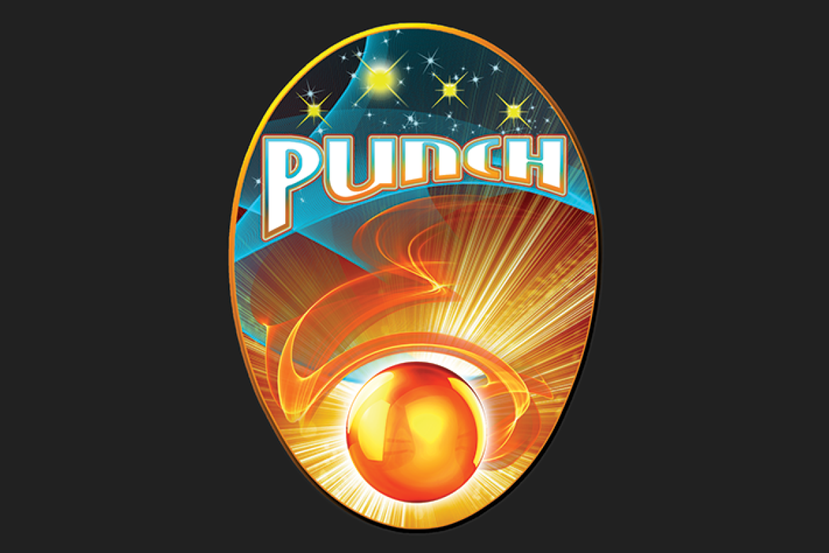 Oval shaped punch logo with moon and star graphics