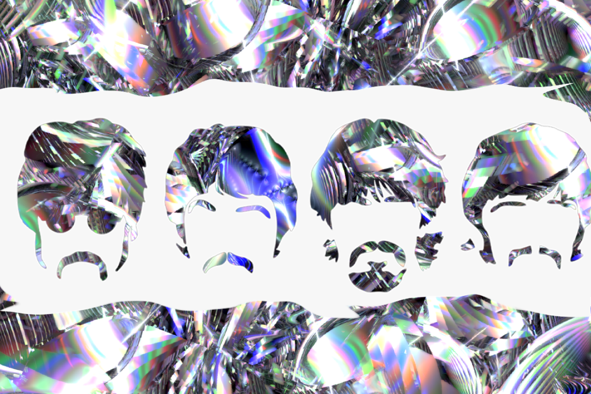 Diamond background with artistic silhouettes of band members