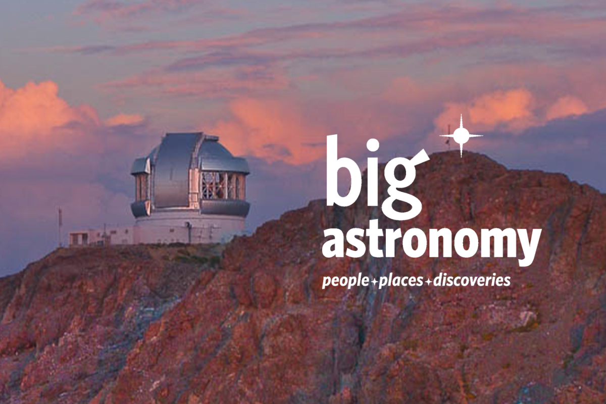 Two observatories on top of a Chilean mountain top with sunset clouds in the background