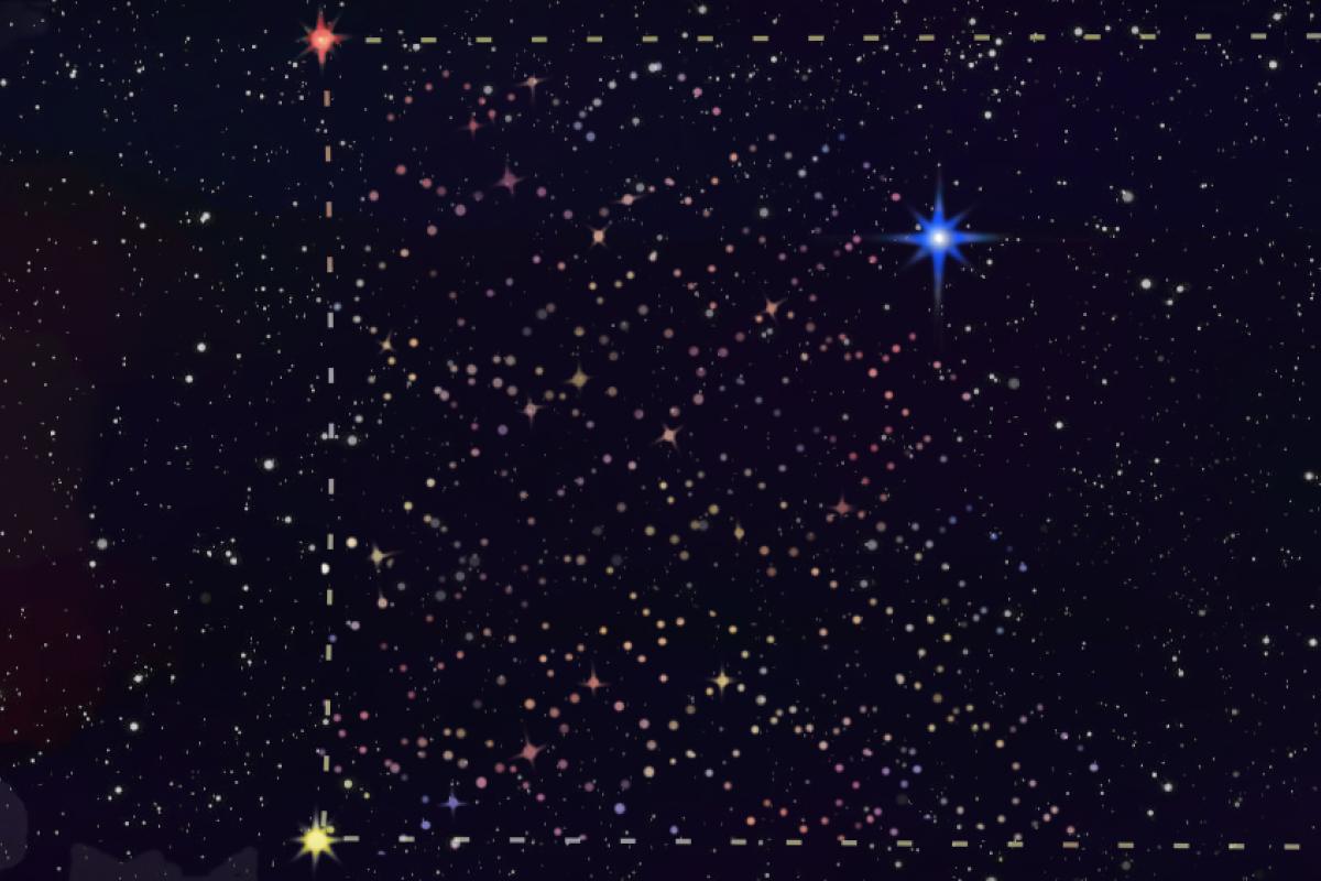 Outline of state of Colorado done in stars with bright star where Boulder is located