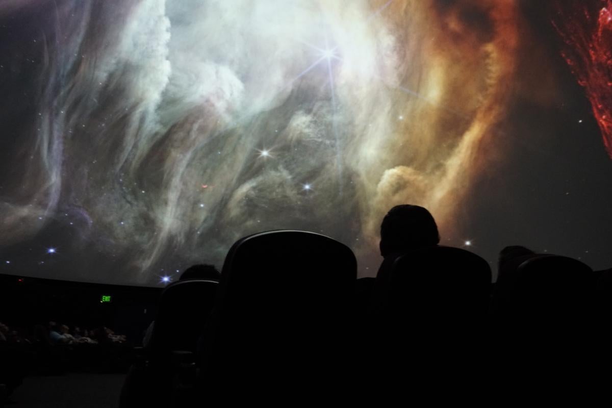 Image from James Webb Space Telescope of a nebula projected in the dome