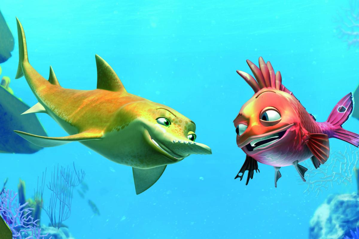 Still image from film of two fish in coral reef