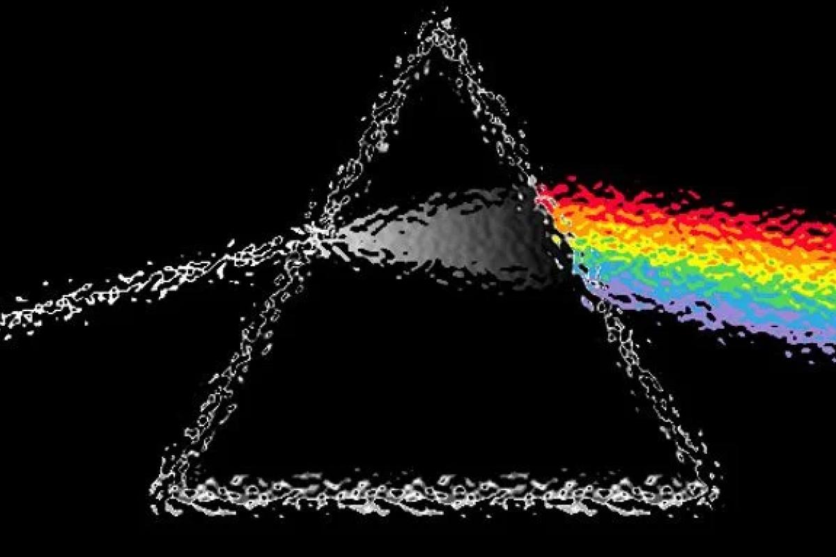 Album cover for dark side of the moon but graphic is in droplets and liquified