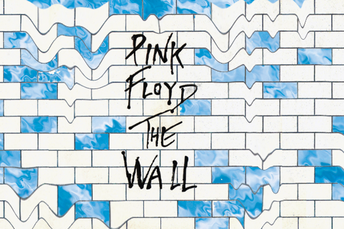 Pink Floyd the Wall album cover with liquid drips in white wall