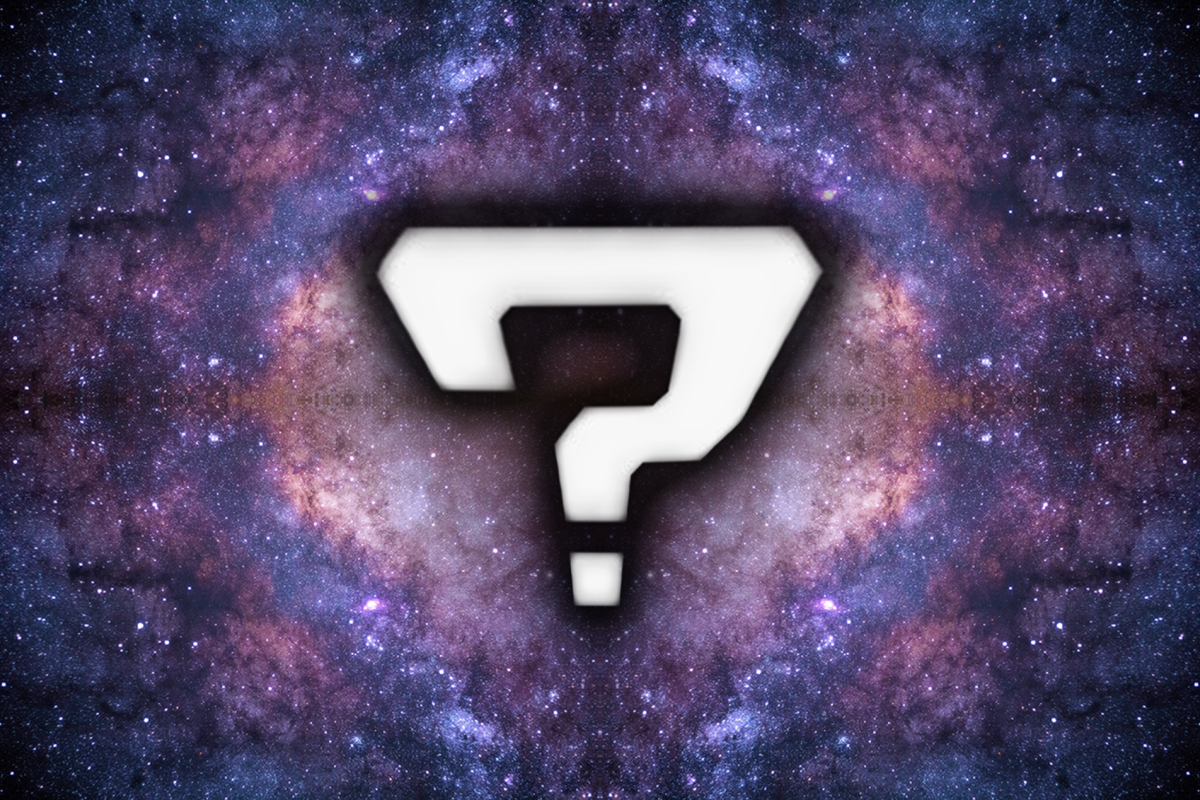 Repeating galaxy design in background with white question mark