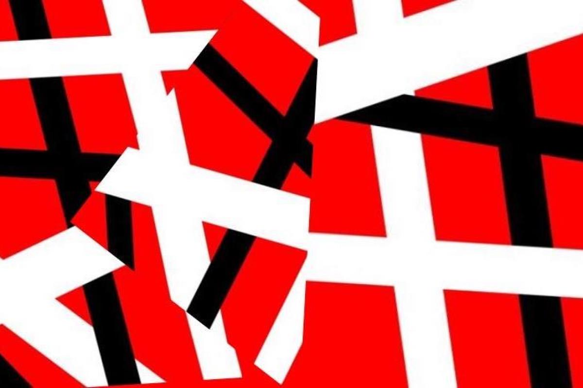 White and black lines in x shaped against a red background