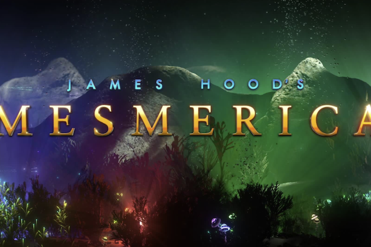 Colorful artistic background with text James Hood Mesmerica