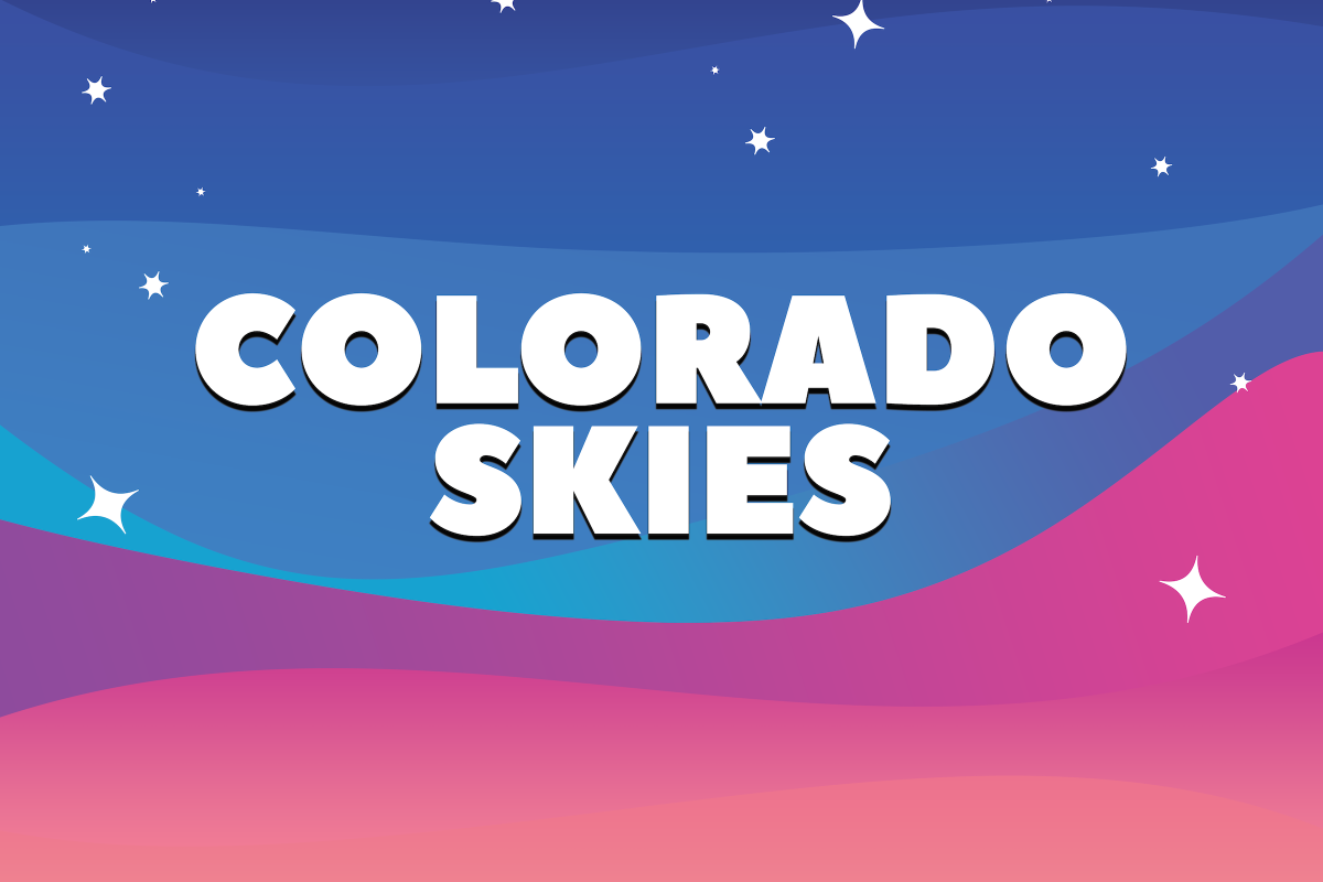 Colorado Skies graphic with colorful sunset design and stars