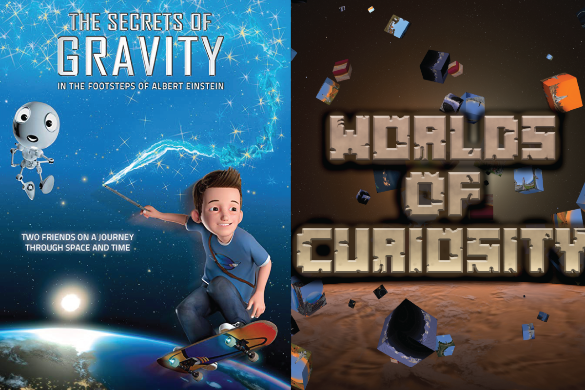 Posters from the films the secrets of gravity and worlds of curiosity